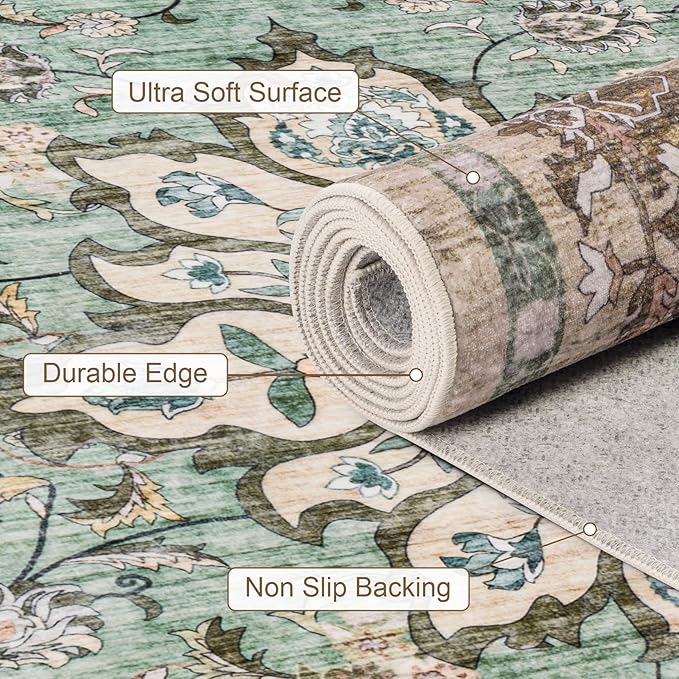 Round Area Rug for Living Room: 8 ft Washable Vintage Boho Soft Thin Circle Rug - Image 6