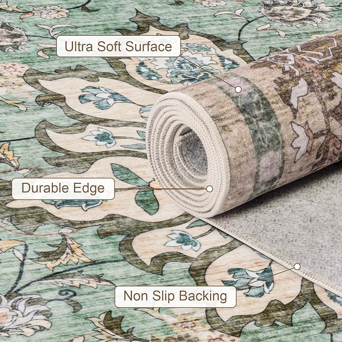 Round Area Rug for Living Room: 4 ft Washable Vintage Boho Soft Thin Circle Rug - Image 6