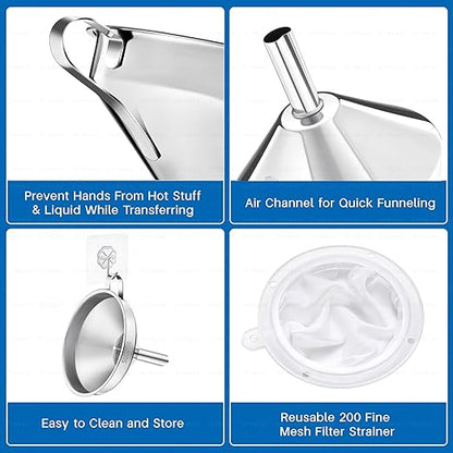 Kitchen Funnel with Strainer and 200 Fine Mesh Filter, 5 Inch Food Grade 18/8 - Image 3