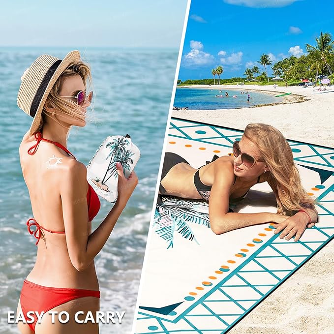 HIHOHO Beach Blanket Waterproof Sandproof Extra Large Beach Mat 79" X - Image 4