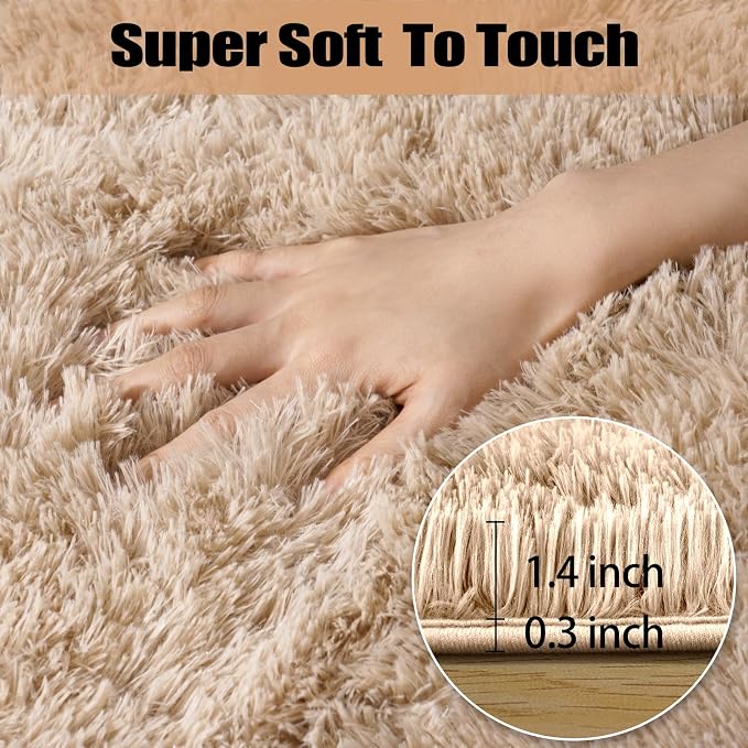 qulint 3x5 Area Rug for Bedroom, Fluffy Soft Shag Bedside Rug Fuzzy Tan Small - Image 2