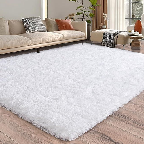 8x10 Fluffy Rugs for Living Room, Soft Large White Shag Area Rug Carpet for - Image 2
