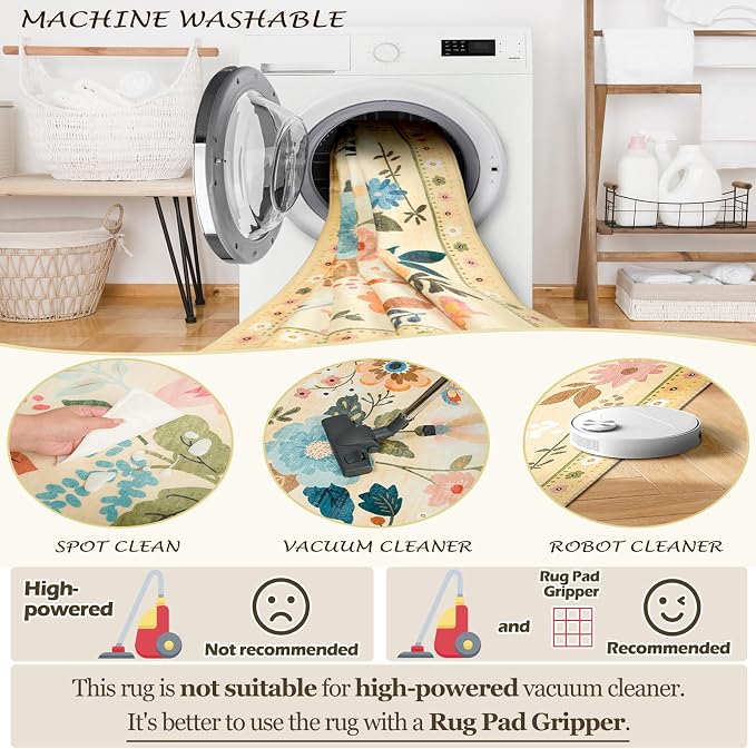 RELEANY Floral 6x9 Area Rugs Washable Print Boho Cute Carpet Non Slip Flower - Image 5