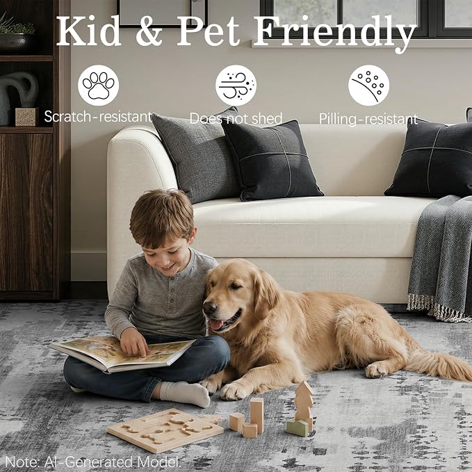 DCX Abstract Area Rug 6x9, Washable Gray Modern Rug - Image 4