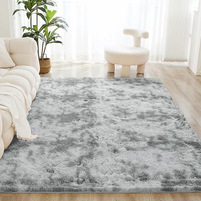 Litanika 3x5 Shag Area Rug for Living Room Bedroom, Tie-Dyed Light Grey High - Image 2