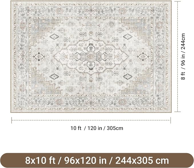 befbee 8x10 Area Rugs for Living Rooms, Stain Resistant Neutral Washable Rugs - Image 2