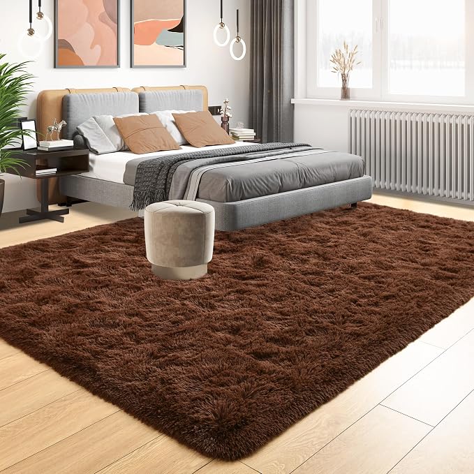 Tepook 6x9 Brown Area Rugs for Living Room Bedroom, Soft Fluffy Plush Shaggy - Image 3
