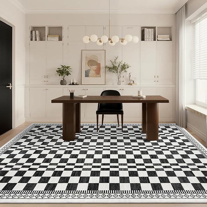 GarveeHome 8x10 Washable Rug Bedroom Rug Mdoern Checkered Non-Slip Throw - Image 8