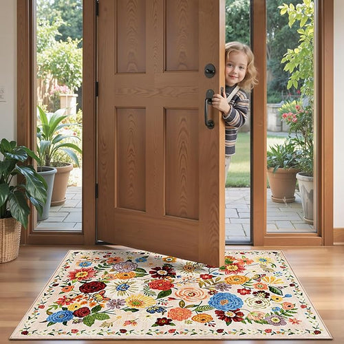 2x4 Entryway Runner Rugs Blush Beige, Non Slip Washable Rugs - Image 2