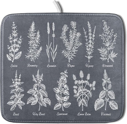 Flower Herbs Dish Drying Mat Wild Plant Dish Rack Mat by Giwawa