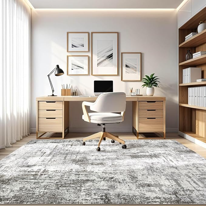 6x9 Area Rugs Living Room: Washable Large Abstract Neutral Modern Soft Gray Rug - Image 8