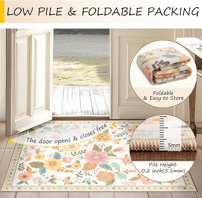 RELEANY Floral 5x7 Area Rugs Washable Print Boho Cute Carpet Non Slip Flower - Image 4