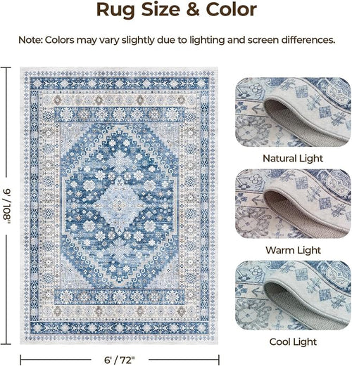 6x9 Washable Area Rugs, Large Living Room Rug, Vintage Boho Carpet, Non Slip - Image 2