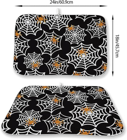 Halloween Dish Drying Mat 18x24 Inch Black Orange Golden Spider Webs Drying Mat - Image 2