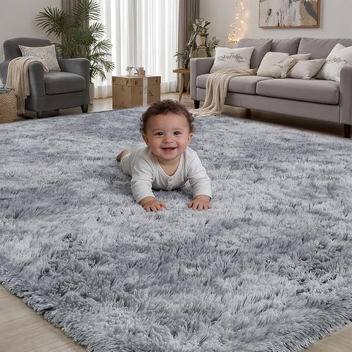 8x10 Area Rugs for Living Room Bedroom: Light Grey Soft Fluffy Shag Upgrade by PLHXFRSoftAreaRugs