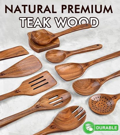 12 Pcs Teak Wooden Utensil Set - Image 2