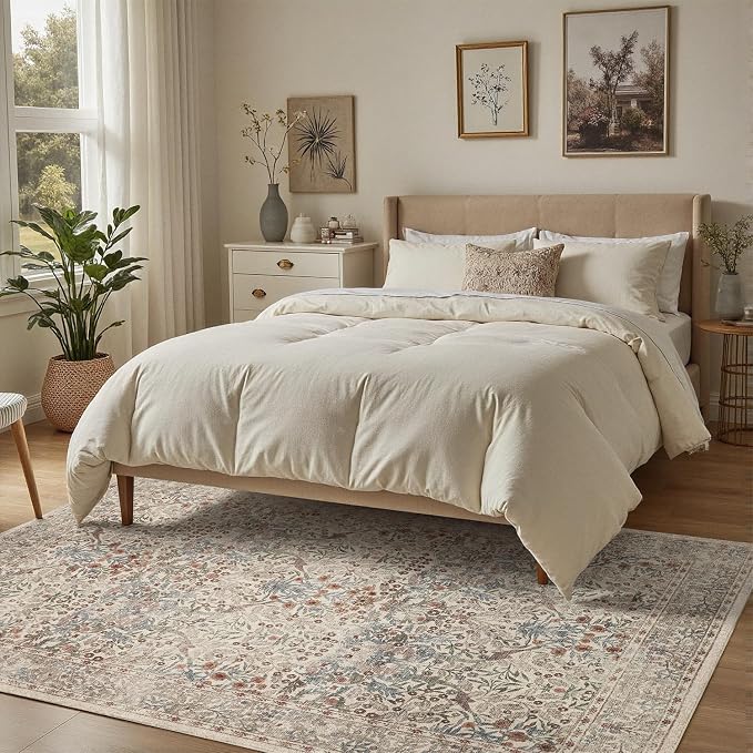 DCX Beige 6x9 Area Rug, Machine Washable Non Slip Stain Resistant Soft Vintage - Image 8