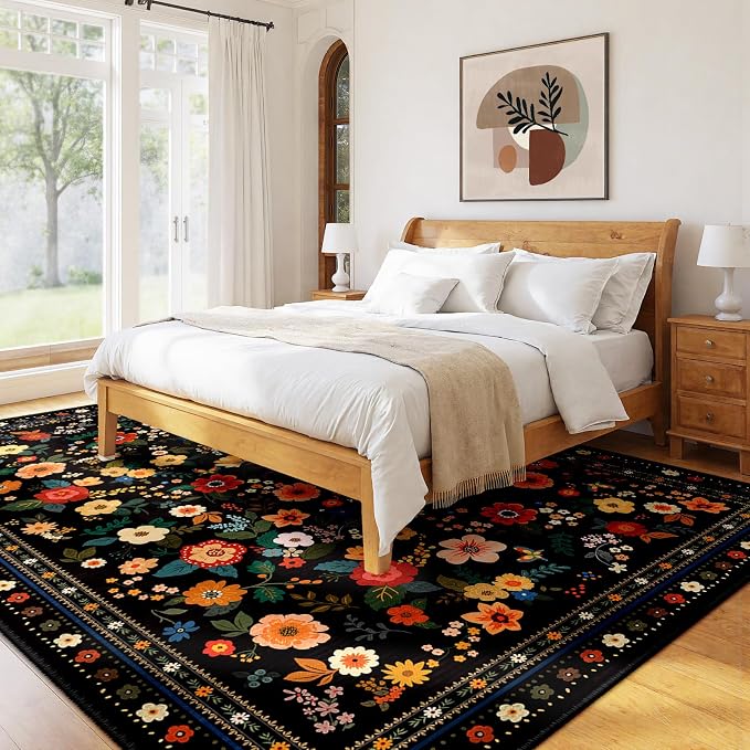 8x10 Area Rugs for Living Room Vacuum-Friendly Machine Washable Area Rug Flower - Image 8