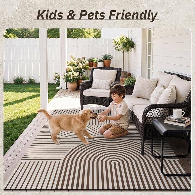 AMOAMI Outdoor Rug Patio Rug 5x8 ft Quick Dry Flatweave Textured Machine - Image 5