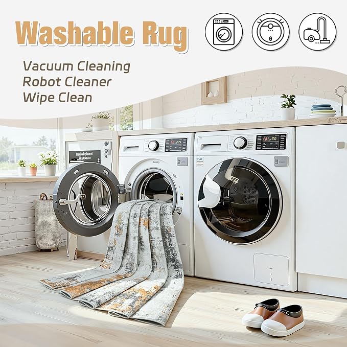 4x6 Area Rugs for Living Room Washable: Abstract Soft Thin Low Pile Grey Rug - Image 2