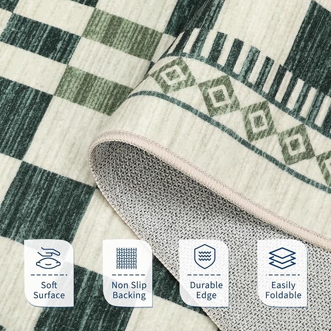 GarveeHome 5x7 Washable Rug for Living Room Contemporary Sage Green Geometric - Image 2