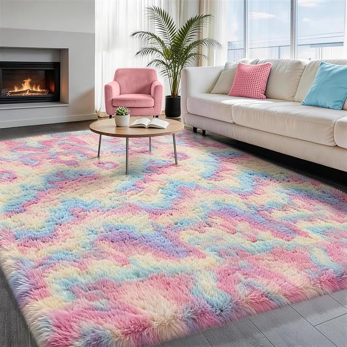 Ophanie Rainbow Rug for Bedroom Girls, Unicorn Colorful Fluffy Soft Cute Fuzzy by Ophanie