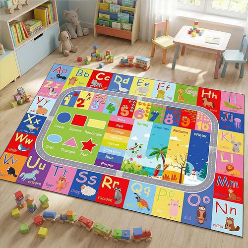 ABC Kids Rug, 78.7" x 59" Alphabet Non-Slip Floor Mat | ABC and animal pattern - Image 2