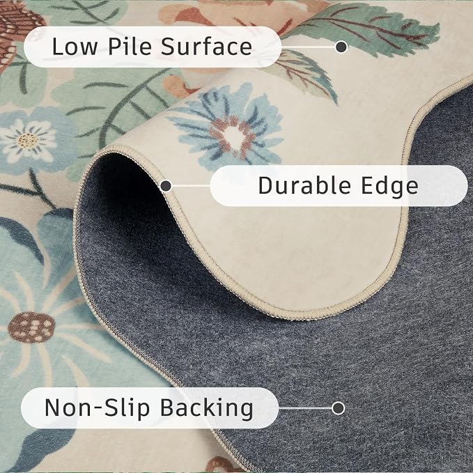 DCX Beige Floral Rug 3x5, Washable Beige Rug - Image 7