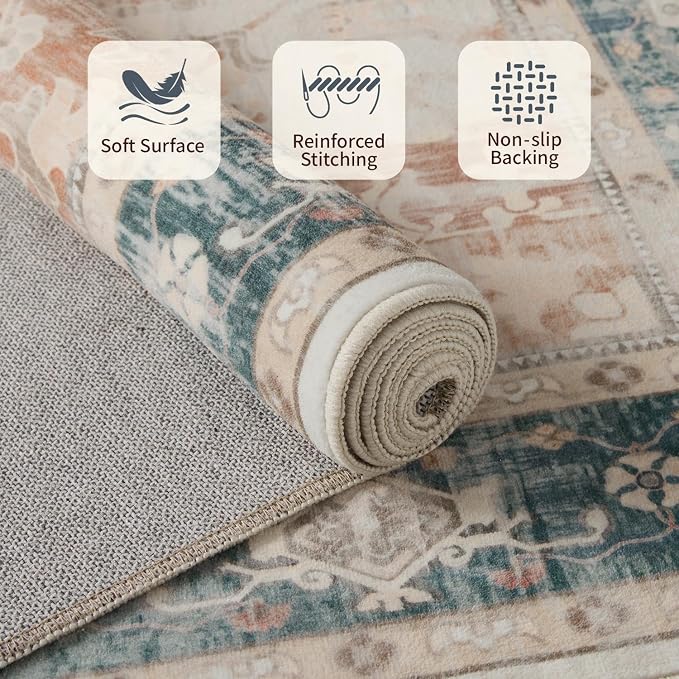 Rugxara 5X7 Washable Area Rug for Living Room, Neutral Vintage Boho Rugs for - Image 7