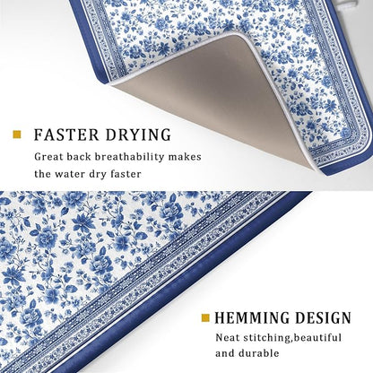 Blue Floral Branches Dish Drying Mat - Image 3