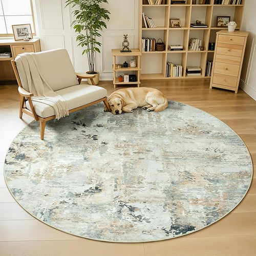 Abstract Round Rugs 6ft, Non-Slip Washable Circle Rug by Carpelux