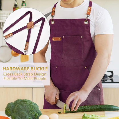 Aoomzoon Canvas Aprons for Men Chef Apron, Work Apron - 16oz Heavy Duty Cross - Image 2