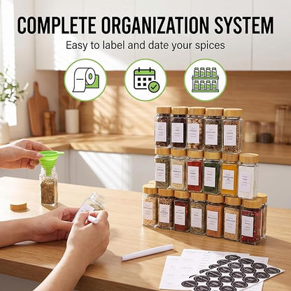 24-Pack Glass Spice Jars with Bamboo Lids, 4 Oz Clear Square Spice Containers - Image 4
