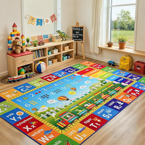 ABC Rug for Playroom Classroom Bedroom, 6x9 Kids Educational Area Rug for by Mejorug