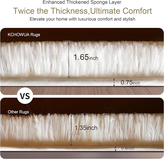 KICHOWUA Thick Area Rug Cream White Fluffy Shag 3x5 - Image 3