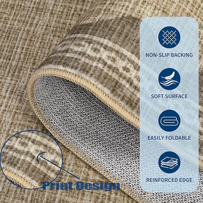 GarveeHome Scalloped Jute Print 4 ft Round Rug Washable Non-Slip Soft - Image 5