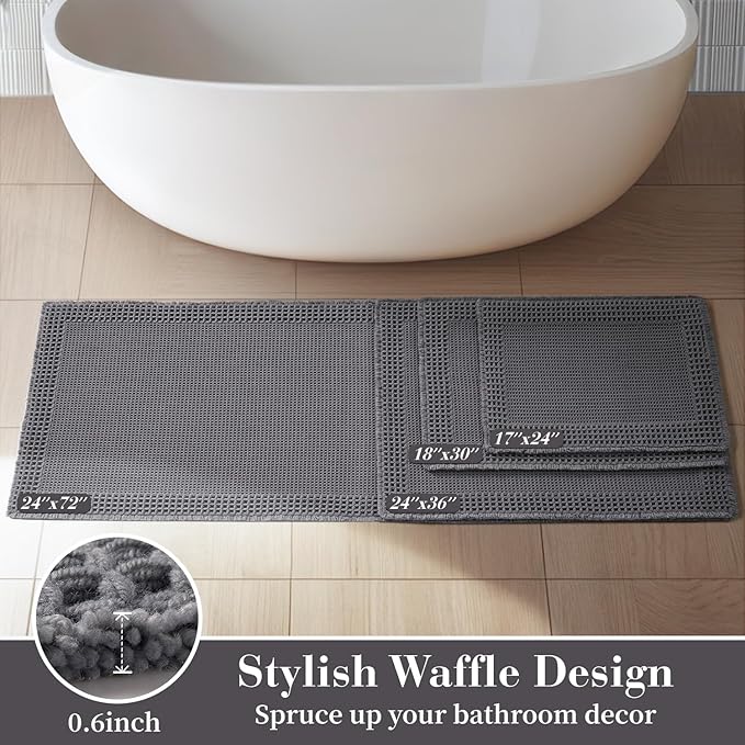 RESARE Waffle Bath Mat for Bathroom, Super Absorbent Bathroom Rugs Non Slip - Image 5