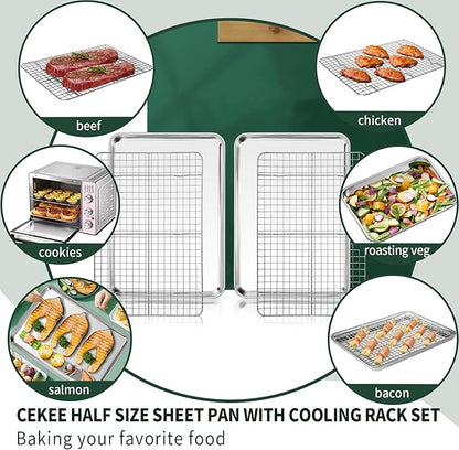 Half Sheet Pans with Rack Set, CEKEE Stainless Half Size Large Baking Sheets - Image 5