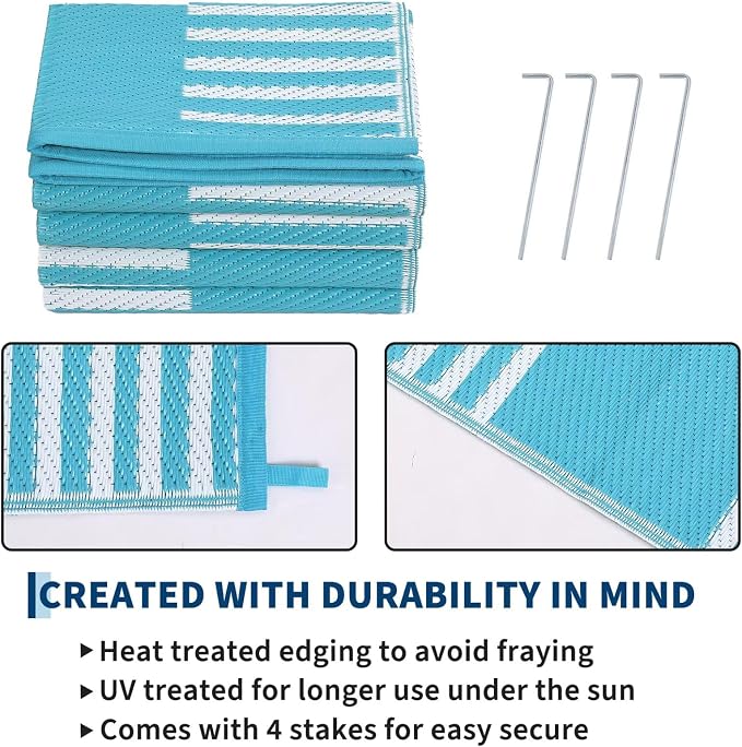 Garvee Waterproof Outdoor Rug 8x10, Checkered Foldable Plastic Straw Patio - Image 4