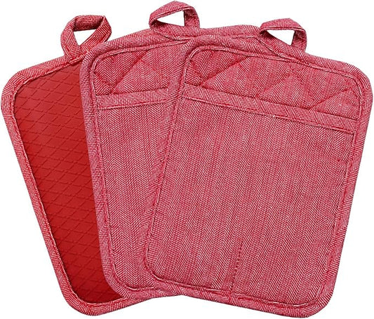 Pot Holders Yarn-Dyed Set of 3 Non Slip Silicone Kitchen Lines Heat Resistant by REDLMLDETA
