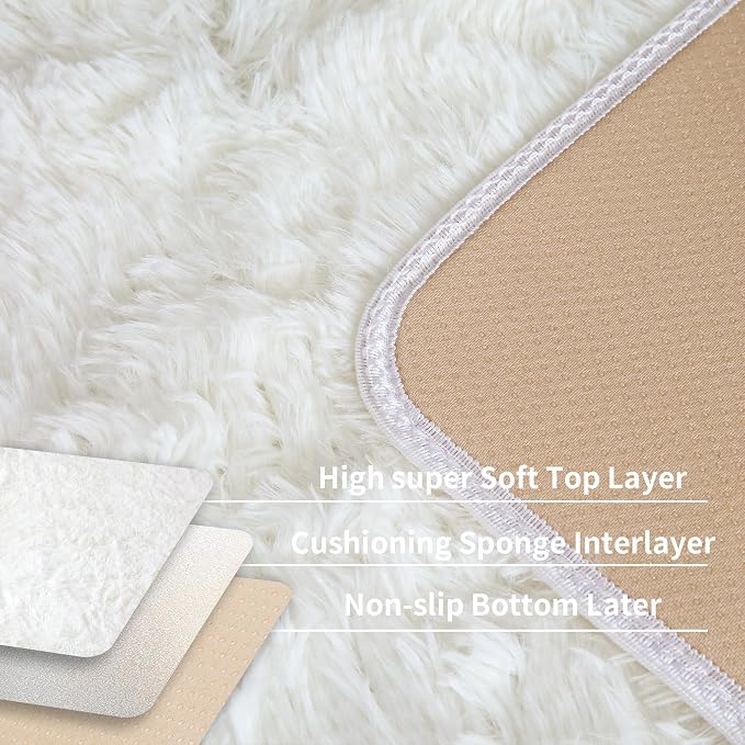 KCHOWUA Cream White Fluffy Area Rugs - Image 4