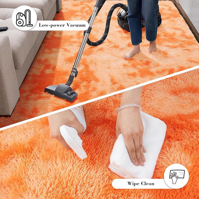 Mottling Orange Fluffy Rug Shag Area Rug, 4x6 Area Rugs - Image 5