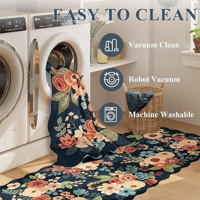 DUKINO 2x12 Runner Rug for Hallway, Soft Floral Washable Kitchen Runner Rug - Image 7