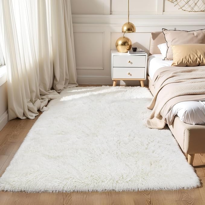 KCHOWUA Cream White Fluffy Area Rugs - Image 7