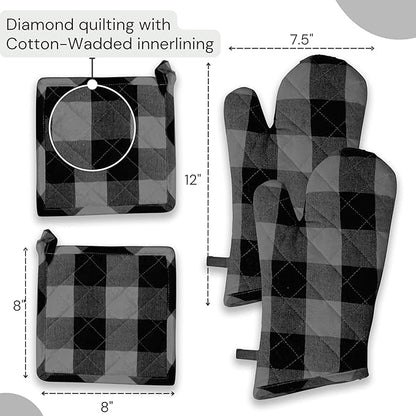 Buffalo Plaid Check Oven Mitts and Pot Holders Set, 100% Cotton, Heat Resistant - Image 6