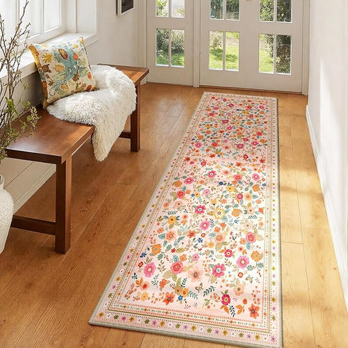2x6 Area Rugs for Living Room Vacuum-Friendly Machine Washable Area Rug Flower by meejou