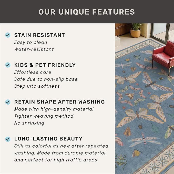 Hazo Haus Blue Boho Hallway Runner Rug 2x8, Washable Non Slip Rug - Image 6
