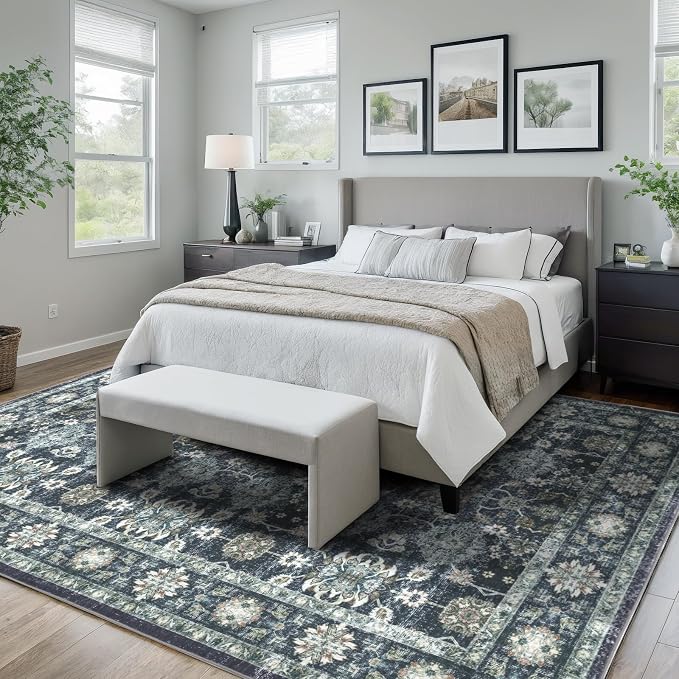 Washable 6×9 Area Rug for Living Room, Vintage Floral Rug Soft Non Slip Stain - Image 2