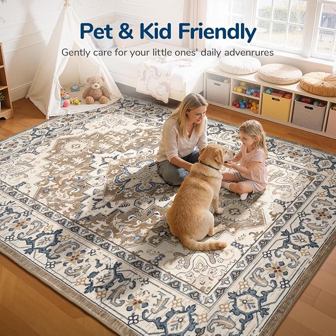 Lessymo Area Rugs 10 x 14 for Living Room, Machine Washable Area Rugs Boho Faux - Image 3