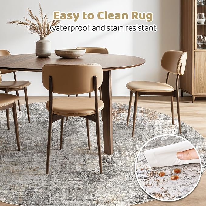8ft Round Rug Living Room Rugs: 8x8 Washable Circle Large Abstract Modern Soft - Image 5